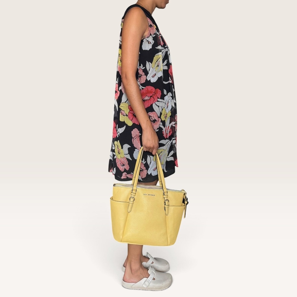 Dana Buchman Butter Yellow Faux Leather Tote Bag Shoulder Purse - Picture 5 of 8